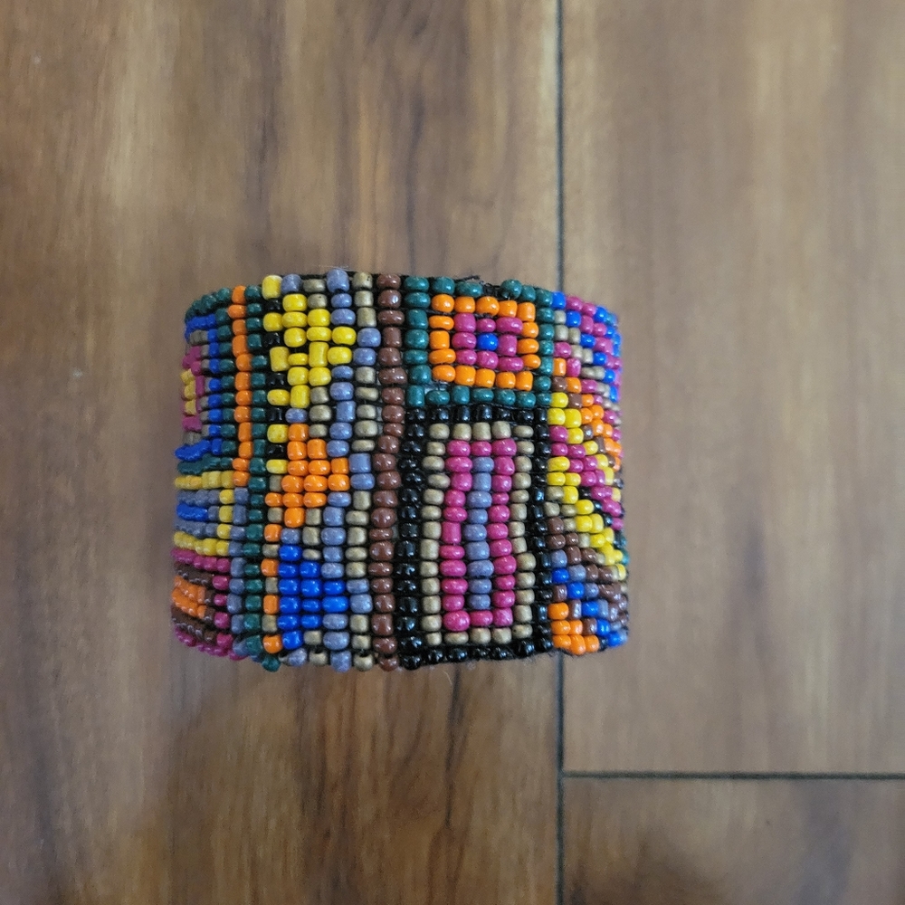 Tribal seed bead cuff bracelet